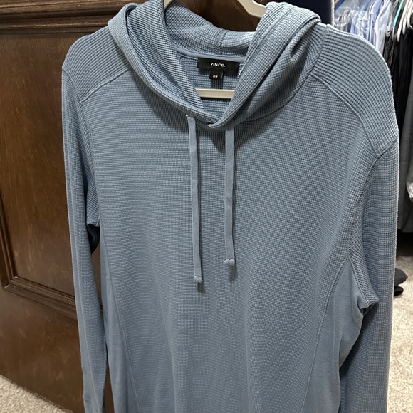 Vince Men’s Sky Blue Hoodie - Waffle Knit Hoodie Medium Light Blue NWT New Tags - Picture 3 of 5